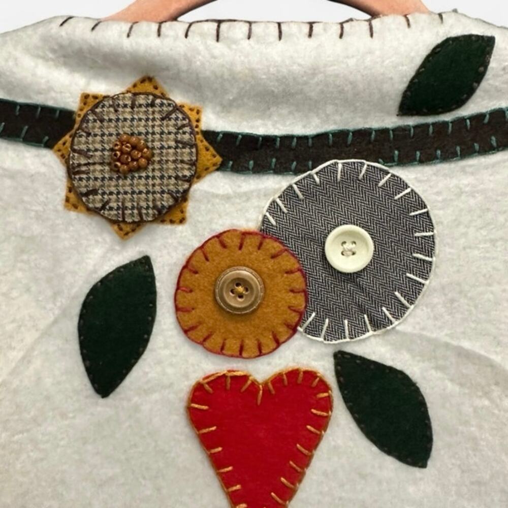 Handmade Fleece Folk Art Jacket Embroidered Patchwork Oversized Boho Cottagecore - Picture 8 of 10